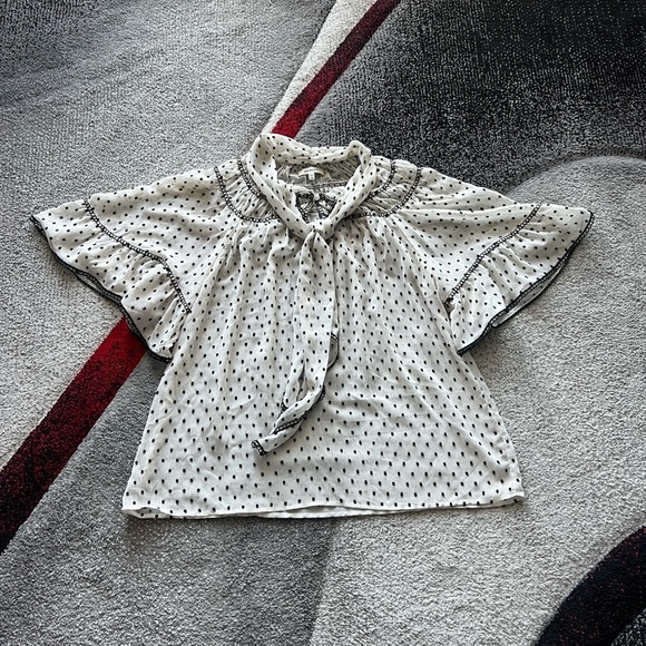 Max Studio Neck Tie Flare Sleeve Chiffon Blouse - Picture 1 of 4